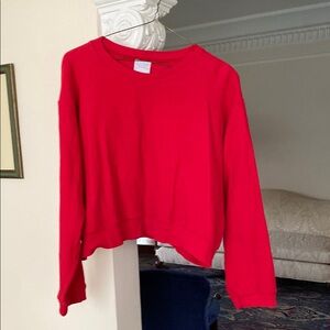 Basic Threads Santa Monica CA Red Boxy Cropped Oversized Cotton Ribbed Top 1 L